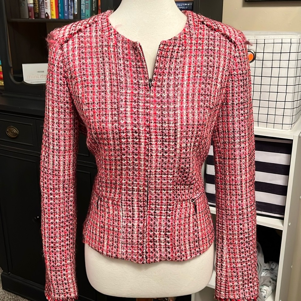 WHITE HOUSE BLACK MARKET pink tweed blazer